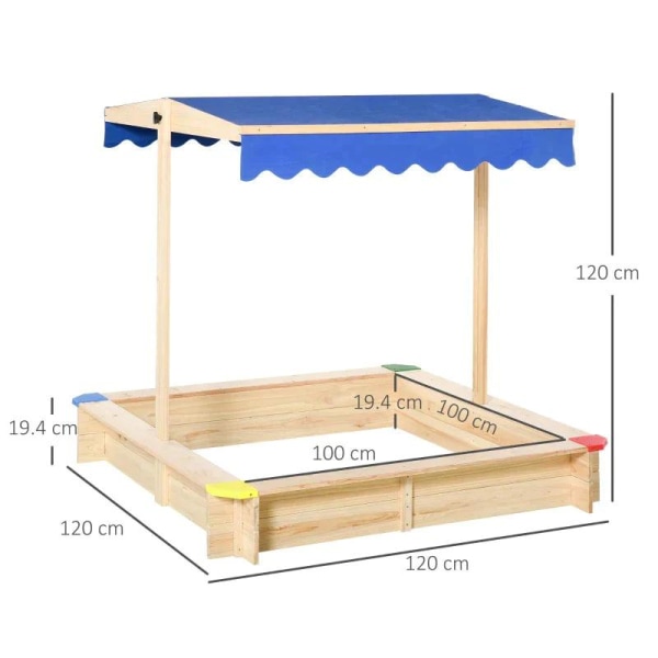 Rootz Kids Sandlåda - Barnsandlåda - Barn Cabana Sandlåda - Taksandlåda - Barnsandlåda - 120 x 120 x 120 cm