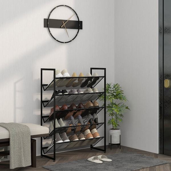 Rootz 5-lags skostativ - Skoopbevaring - Opbevaring af fodtøj - Maksimerer pladsen - Sikrer friskhed - Øger sikkerheden - 72 cm x 30 cm x 102 cm - Stå