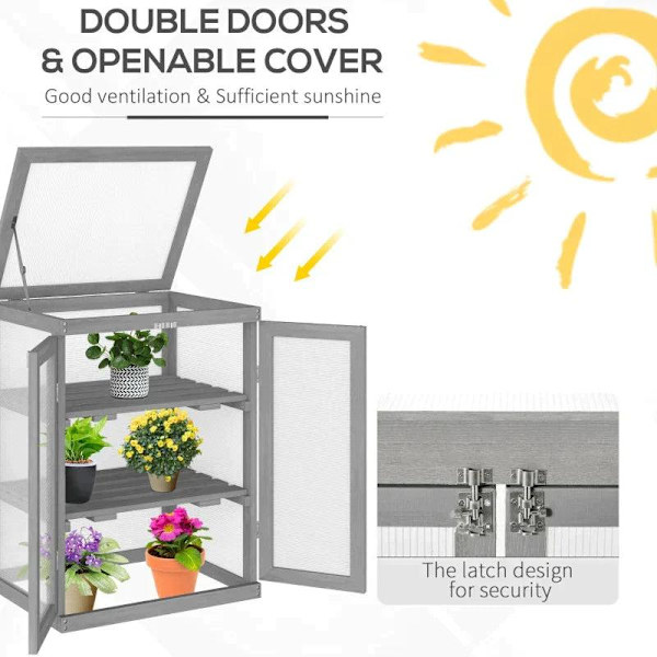 Rootz Greenhouse - Transparent växthus - 3-vånings träväxthus - Trädgårdspolykarbonat kall ram - Grow House - Förvaringshylla - För växter Blommor - M