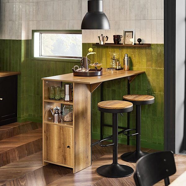 Rootz Udvidbart Barbord - Køkkenbord - Spisebord - Industrielt design - Opbevaringsplads - Stabile og justerbare fødder - 120 cm x 95 cm x 63 cm