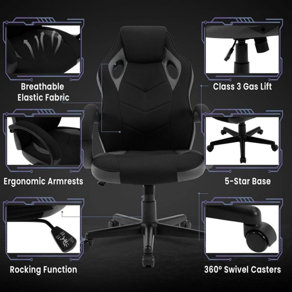 Rootz Ultimate Gaming Chair - Ergonomisk kontorsstol - Racingstol - Andningsbart nät - Justerbart stöd - Hållbar konstruktion - 48,5 cm x 49,5 cm x 67