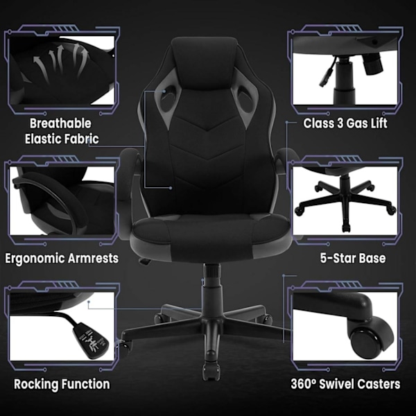 Rootz Ultimate Gaming Chair - Ergonomisk kontorstol - Racerstol - Åndbart mesh - Justerbar støtte - Holdbar konstruktion - 48,5 cm x 49,5 cm x 67,5 cm