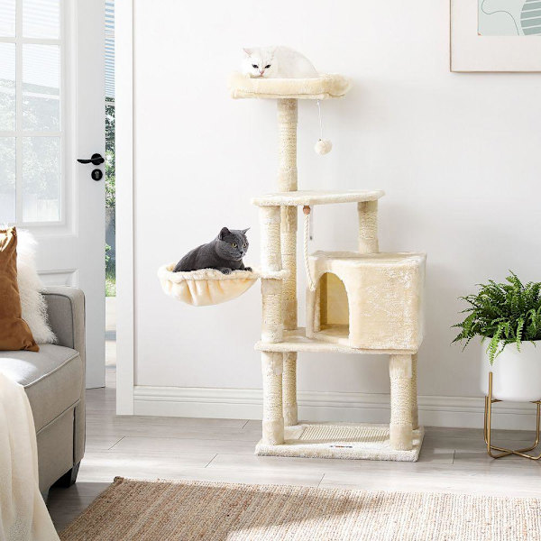Rootz Cat Tree - Skrapstolpe med grotta - Skrapstolpe med kattlåda - Kattklätterträd - Kattaktivitetsträd - Kattlekträd - Modernt kattträd - Kattträdh