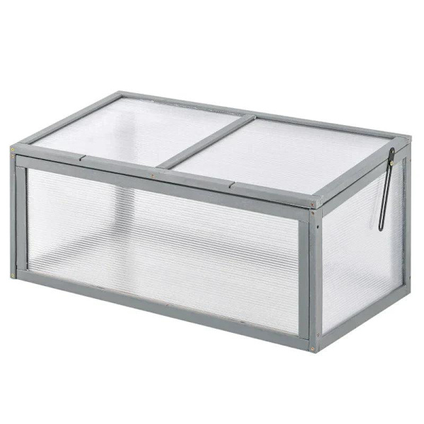 Rootz Miniväxthus - Trädgårdsväxthus - Trä + Polykarbonat - Grå - 90 x 46 x 40 cm