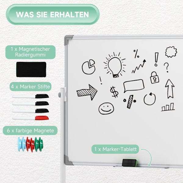 Rootz Mobile Magnet Whiteboard - Rotertable Teaching Board - Writing Display - 360 ° Flexibilitet - 120 x 90 cm