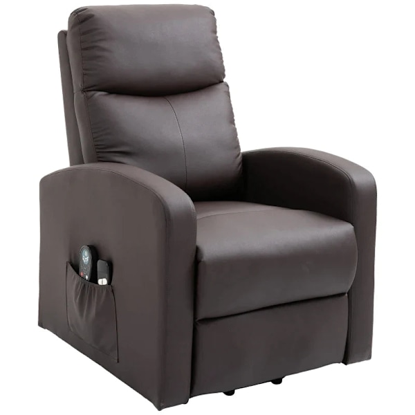 Rootz Massagestol - Ståhjälp - Avslappningsstol - Liggstol - Nackstöd - 8 vibrationspunkter - 2 fjärrkontroller - Imiterat läder - Brun - 72L x 89W x