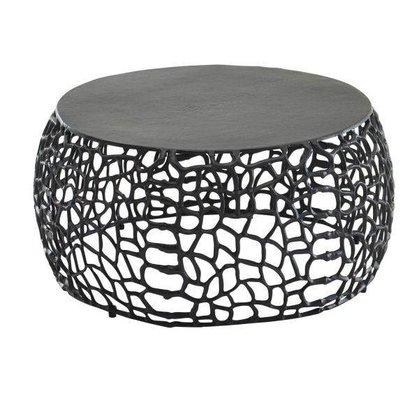 Rootz soffbord metall svart 66x66x30 cm soffbord aluminium runt - Design vardagsrumsbord med grenstruktur - Litet soffbord Modernt - Sidobord sidobord