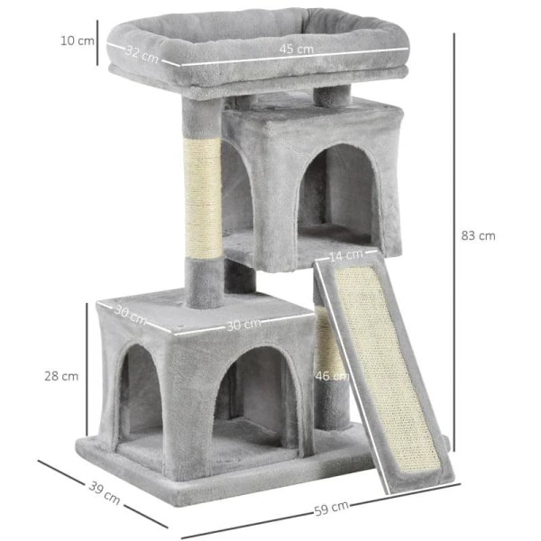 Rootz Cat Tree - Cat Climbing Tree - Sisalstolpar - Kattskrapstolpe - Ljusgrå - 59 x 39 x 83 cm