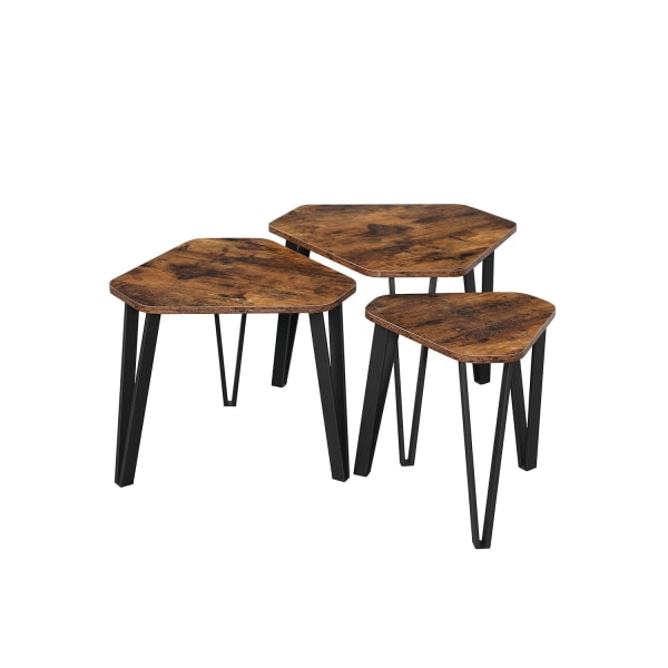 Rootz 3-osaiset sivupöydät - Vintage ruskea-musta - lastulevy teräs - kevyt - helppo koota - monipuolinen käyttö - 58,7 cm x 51,9 cm x 45,5 cm