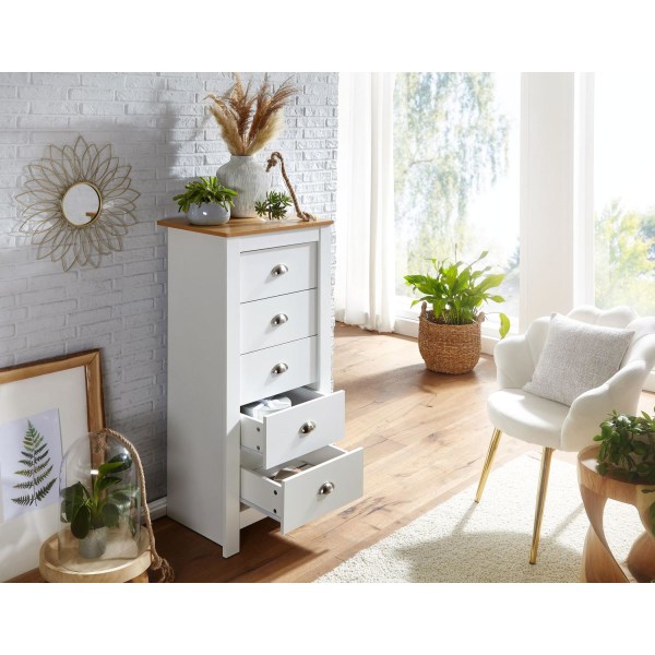 Rootz skänk med 5 lådor 53x114x39 cm byrå vit - ek modern - Design skänk hög smal - byrå vardagsrum
