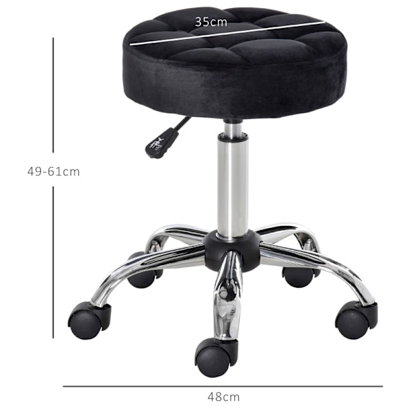 Rootz Salon Pall - Vridbar pall - Sammetsöverdrag - 360 graders hjul - Justerbar i höjdled - 35cm x 49-61cm - Elegant design