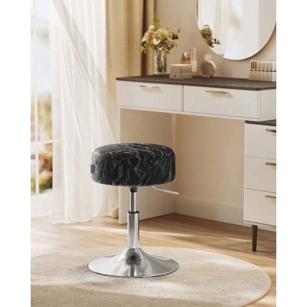 Rootz Makeup -jakkara - Kauneusjakkara - Vanity -tuoli - Korkeuden säädettävä ja pyörivä - 38 cm D x 44-60cm H - Black