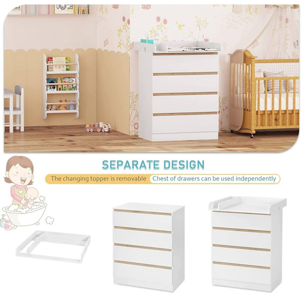 Rootz Puslebord med 4 skuffer - Babykommode - Børnehavemøbler - Spånplade og MDF - 80 cm x 109,2 cm x 75 cm
