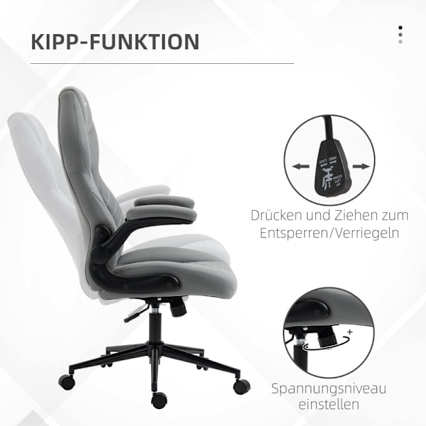 Rootz Vinsetto Kontorstol - Ergonomisk Skrivebordsstol - Justerbar Højde Stol - Vippefunktion - Sammenfoldelige armlæn - 65,5 cm x 69,5 cm x 112-122 c