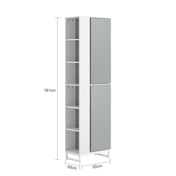 Rootz Tall Badrumsskåp - Förvaringsorganisator - Fristående hyllenhet - MDF och gummiträkonstruktion - Anti-tipstabilitet - Enkel montering - 50cm x 1