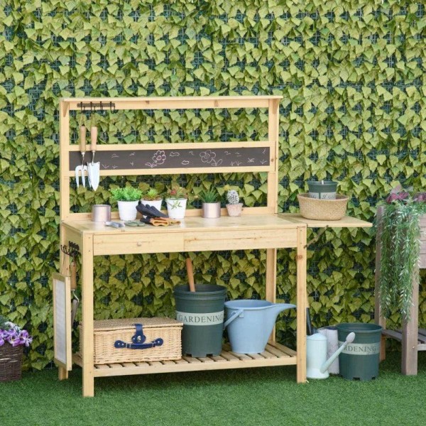 Rootz-istutuspöytä - Puutarhapöytä 8 koukulla Laatikkohylly - Kukkapöytä - Puutarha - Patio - Luonnollinen - 151 x 45,5 x 143 cm
