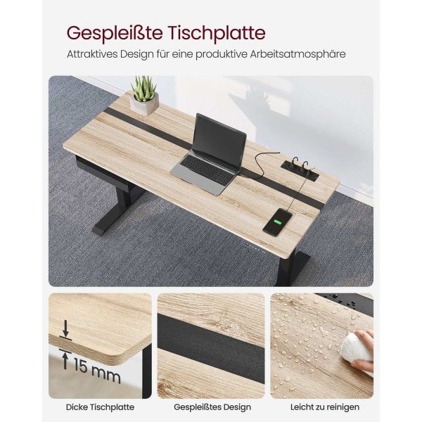 Rootz Elektrisk stående skrivebord - Sit Stand Skrivebord - Justerbar Højde Skrivebord - Greige Sort - Spånplade stål - Støjsvag drift - Hurtig juster