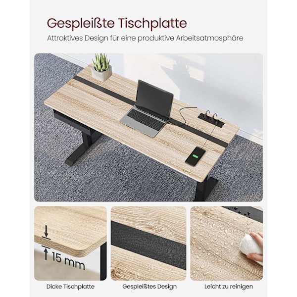 Rootz Elektriskt stående skrivbord - Sit Stand Skrivbord - Justerbar höjd Skrivbord - Greige Svart - Spånskiva stål - Tyst drift - Snabb justering - H