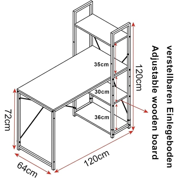 Rootz monitoimipöytä - Kotitoimiston työpöytä, pelipöytä - tilava säilytystila, muokattavissa, kestävä - tammi musta - 120cm x 120cm x 64cm