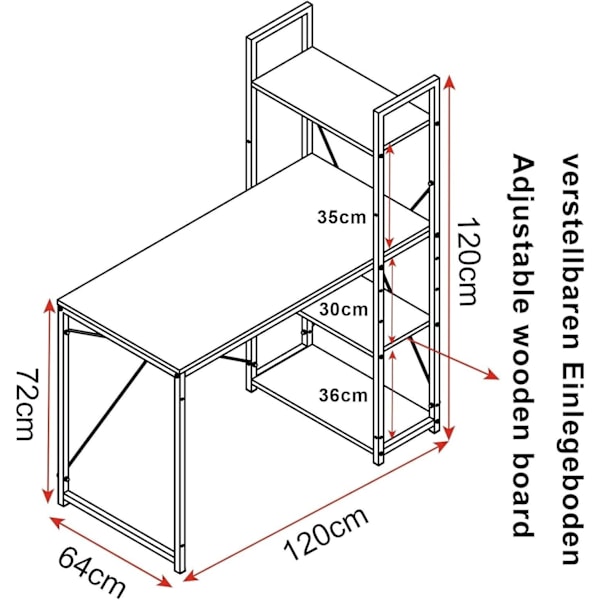 Rootz multifunktionsskrivbord - Hemmakontor, Spelbord - Rymlig förvaring, anpassningsbart, hållbart - Eksvart - 120 cm x 120 cm x 64 cm