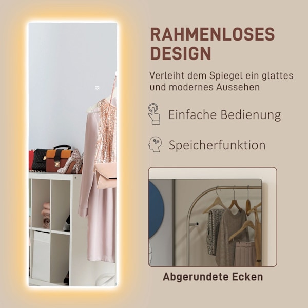 Rootz full längd LED -spegel - dimbar - ramlös - beröringskontroll - förbättra rummet - 40 cm x 120 cm