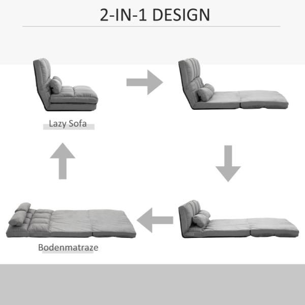 Rootz 2-i-1-gulvstolseng - Justerbart ryglæn - Sovesofa - Høj komfort - Holdbar stålramme - 102L x 73W x 53H cm (Sofa) / 102L x 167W x 11H cm (Senge)