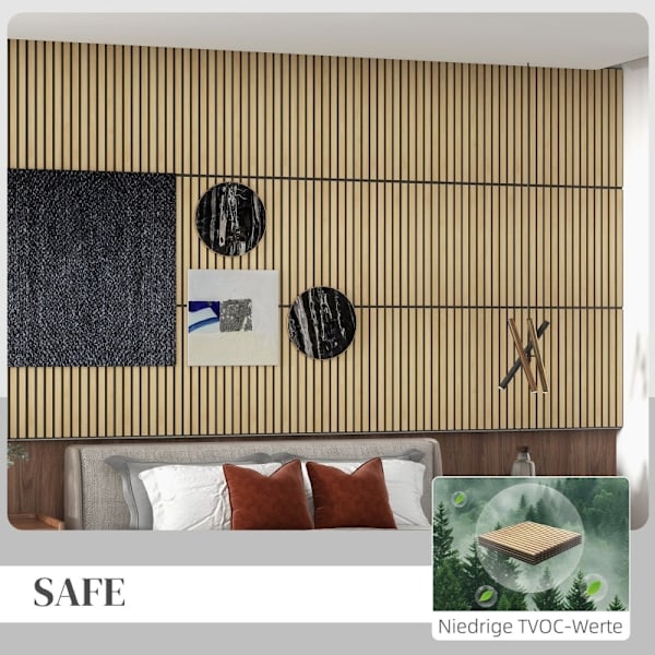 Rootz akustikpaneler - Ljudisolerande paneler - Naturligt trädesign - DIY lamellvägg - Bullerreducering - MDF & PET - 60 cm x 60 cm x 2,1 cm