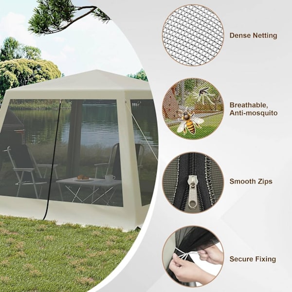 Rootz Outdoor Pavilion - Huvimaja - Puutarhakatos - UV-suoja - Hyönteiseton verkko - Tukeva metallirunko - 300cm x 250cm x 300cm