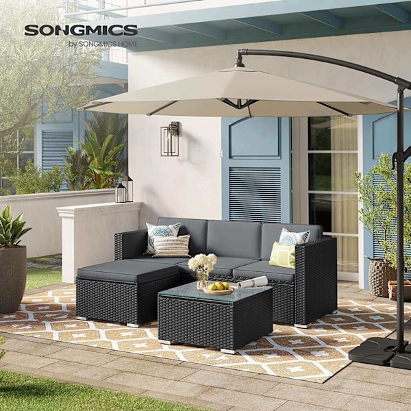 Rootz 4-delt havemøbelsæt - Udendørs sofa - Fodskammel - Sofabord - PE polyrattan - VFT polstring - 60cm x 173cm x 66cm