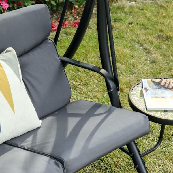 Rootz Garden Swing - Stål/Polyester - 3-sits Gunga - Modern - Grå/Svart - 278 x 125 x 177 cm