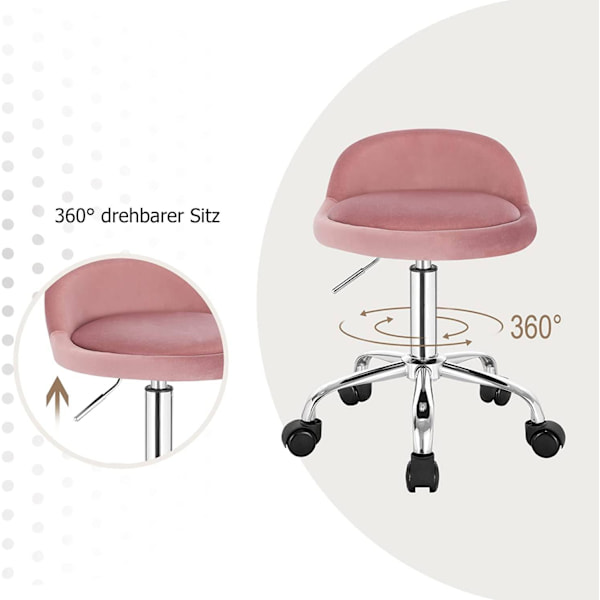 Rootz Velvet Office Pall - Justerbar skrivbordsstol - Rolling Task Chair - Bekväm, flexibel, hållbar - 53cm-65,5cm x 30cm x 30cm