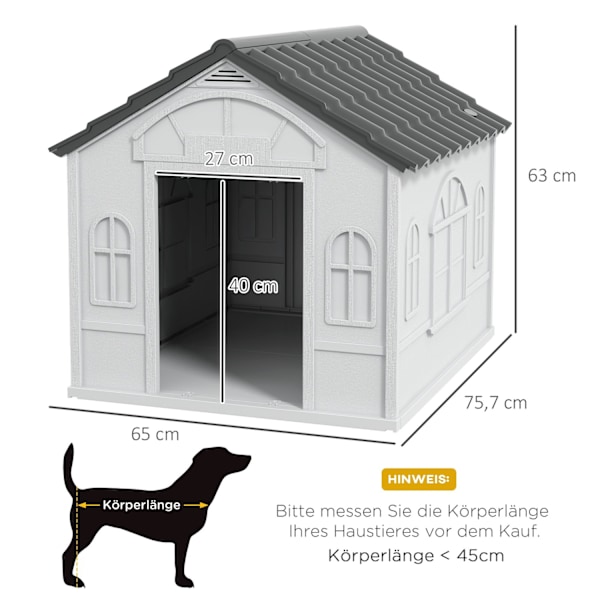 Rootz Dog Kennel - Outdoor Shelter - Weatherproof House - Hållbar plast - 65 x 75,7 x 63 cm - Optimal komfort och säkerhet