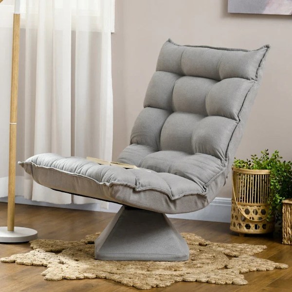 Rootz Fåtölj - Lässtol - Vridbar - Sittdyna - Golvsoffa - Linneimitation - Sammetslook - Ljusgrå - 62 cm x 70 cm x 95 cm