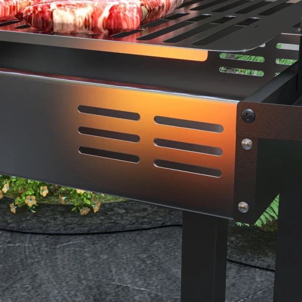 Rootz Kulgrill - BBQ Smoker - Justerbar rist - Sidehylder - 1 Rotisserie Spit - Varmestativ - Emaljeret støbejern - Sort + Sølv - 118 x 32 x 90 cm