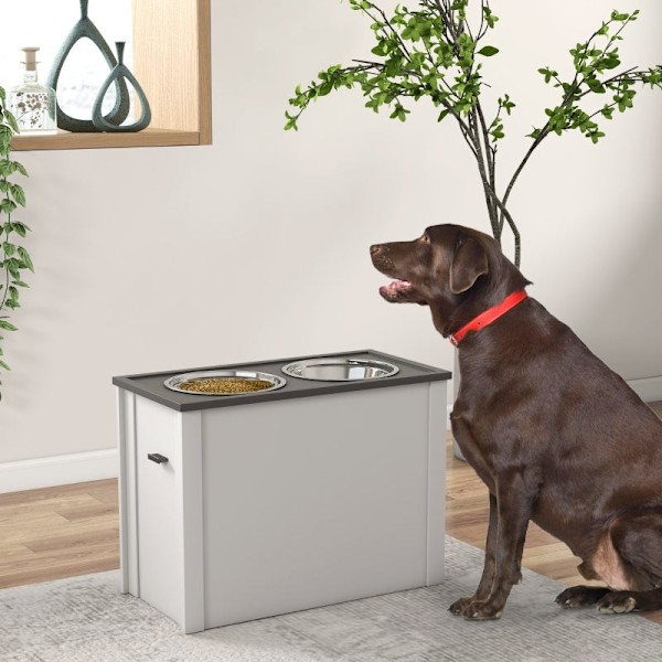 Rootz foderstativ til kæledyr - Forhøjet hundefoder - Hævede kæledyrsskåle - Beskytter nakke og ryg - 60L x 30W x 42H cm