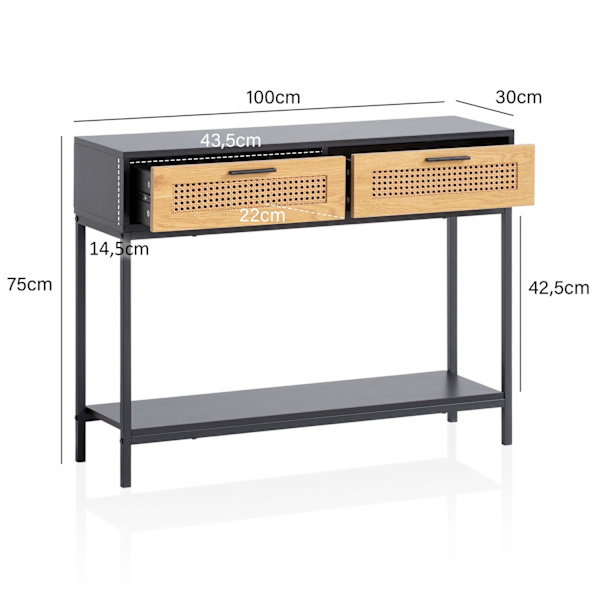 Rootz Chic Console Bord - Entrébord - Hallbord - Wienervävda fronter - Förvaringsutrymme - 100 cm x 30 cm x 75 cm