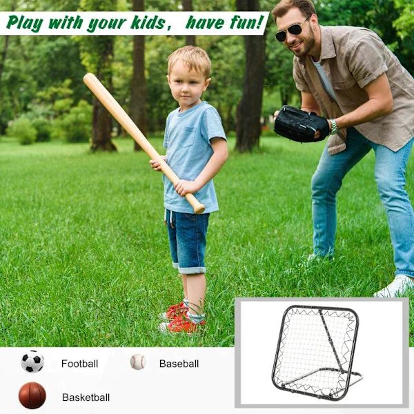 Rootz Rebounder Net - Jalkapallon palautusverkko - Taitettava takapotkumaali - Rebound-seinäverkko - Säädettävä - Musta - 78 x 84 x 65-78 cm