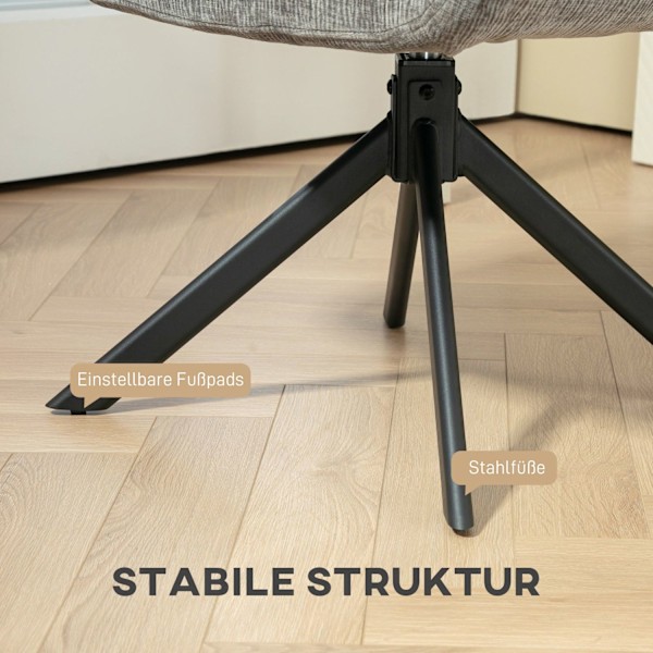 Rootz klädda accentstol - svängbar fåtölj - Modern loungestol - 360 ° rotation - 60 cm x 61 cm x 88 cm - bekväm grå design