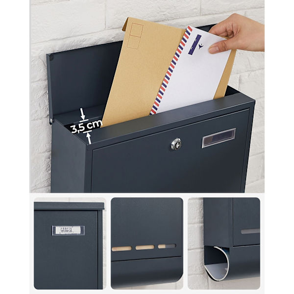 Rootz antracitstål Postlåda - Brevlåda - Postlåda - Pulverlackerat stål - Väderbeständigt - Lätt att installera - Säkert låssystem - 35cm x 12cm x 42,