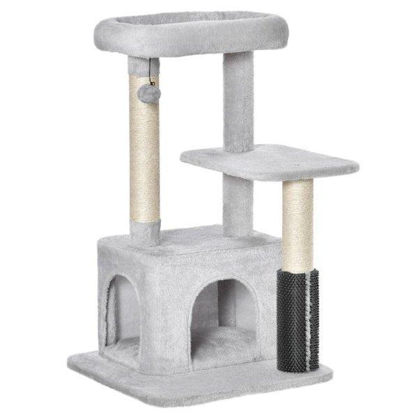 Rootz Skrapstolpe - Kattträd med massagehörna - Kattgrotta - Lekboll - Kattskrapstolpe - Sisalrep - Ljusgrå - 48 x 48 x 85 cm