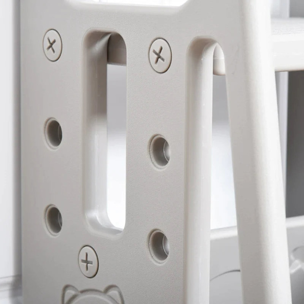 Rootz Kids Step Pall - Inlärningstorn - 3-nivå justerbar höjd - Matsal - Halkfria fötter - Robust plast - Grå - 47 x 47 x 90 cm