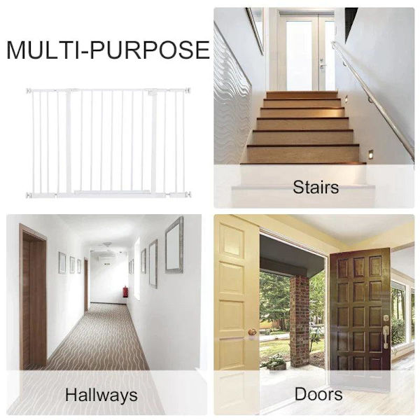 Rootz Pet Safety Gate - Dörrport - Trappport - Hundspärrport - Skyddsdörr - Metall - Vit - 76-107 x 76 cm