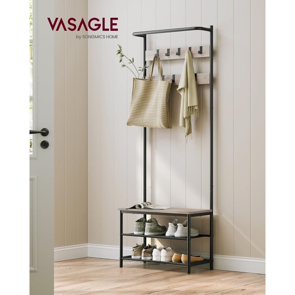 Rootz knagerække med anti-tip - garderobeskabe - Fritstående knageholder - spånplade stål polyester - Greige sort - 32,2 cm x 64 cm x 180 cm - Heavy D