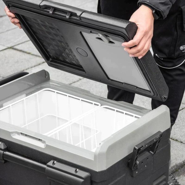 Rootz kannettava jääkaappi - Autojääkaappi - Jääkaappi - Matkailujääkaappi - Matkajääkaappi - Jääkaappi - 40l Led-valolla - Kahvat Kuljetus - Harmaa/M