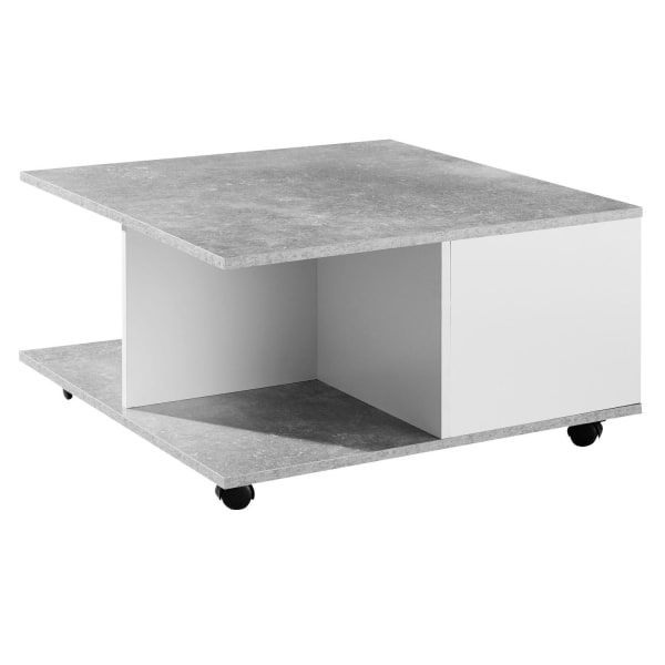 Rootz Sofabord - Sofabord - Firkantet - 2 skuffer - Opbevaringsrum - På hjul - Hvid - Cementgrå - Forarbejdet træ - 70 x 70 cm