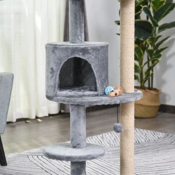 Rootz Cat Tree - Cat Activity Tree - Skrapstolpar - Cat Cave - Cat House - Grå - 48x48x104 cm