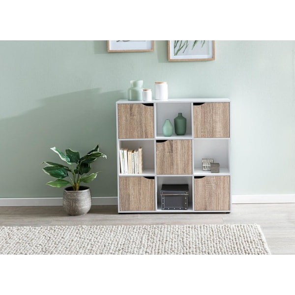 Rootz SAMO 89 x 91 x 29 cm Reol med 9 rum Sonoma - Standhylde med 5 låger - Moderne terninghylde rumdeler - Halskab åbent - Cuberegal kommode opholdsh