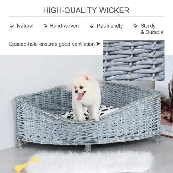 Rootz Pet Sofa - Grå - Wicker, Plysch, Pp Bomull - 26,77 cm x 26,77 cm x 12,6 cm