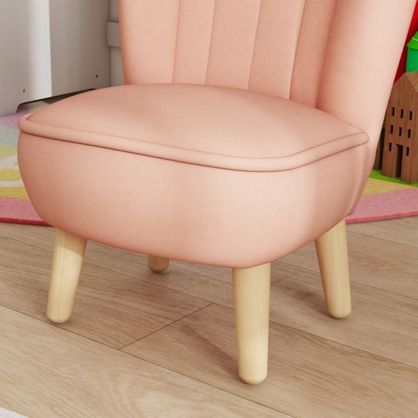 Rootz børnelænestol - Pink fløjl - Træramme - Nem at rengøre - Bærbar - 44 cm x 45 cm x 56,5 cm - Ideel til alderen 3-7 - Montering påkrævet