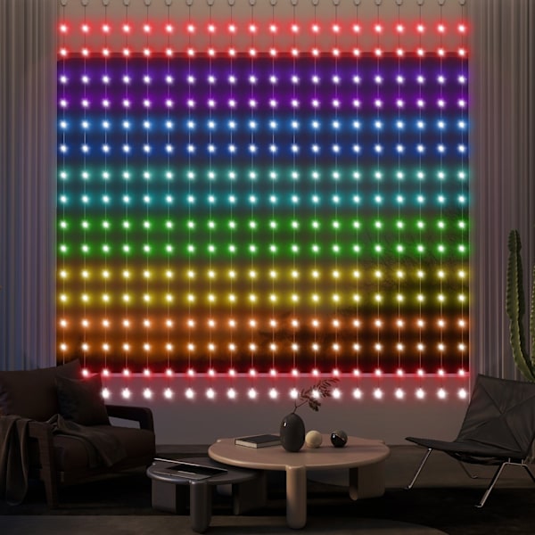 Rootz -gardin med 400 LED -lys - strenglamper - Dynamisk belysning - Musiksynkronisering - Wi -Fi -kontrol - 300 cm x 300 cm